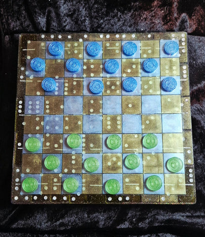 ♟️ Handmade Resin Checker Board Set – Artisan Game Table Décor
