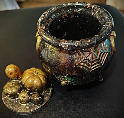 🕯️ Resin Witch Cauldron Jar – Gothic Halloween Storage Vessel