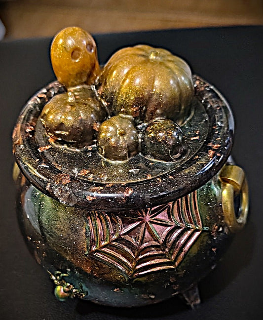 🕯️ Resin Witch Cauldron Jar – Gothic Halloween Storage Vessel